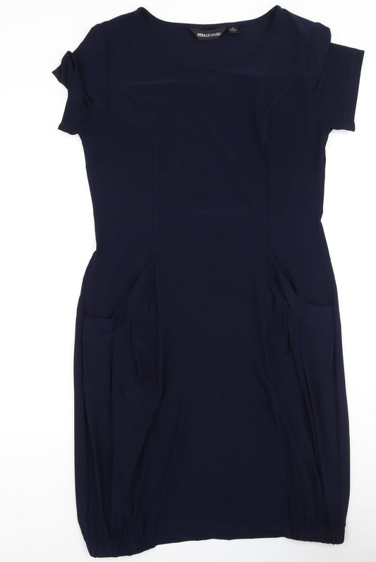 Nina Leonard Womens Blue  Polyester Bodycon  Size M  Round Neck