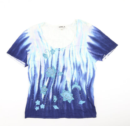 Shirel. B Womens Blue  Nylon Basic Blouse Size XL Round Neck