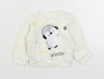 Baby Hi Girls White  Cotton Pullover Jumper Size 6-9 Months  Pullover