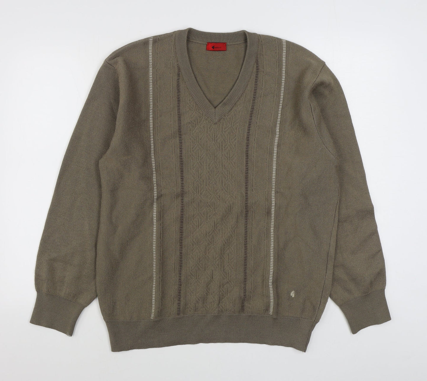 Gabicci Mens Brown V-Neck Striped Acrylic Pullover Jumper Size XL