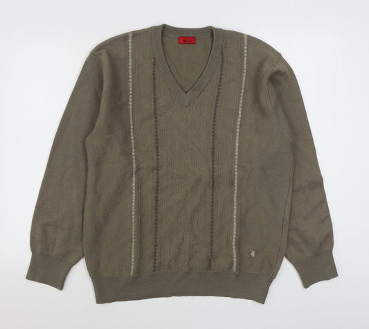 Gabicci Mens Brown V-Neck Striped Acrylic Pullover Jumper Size XL