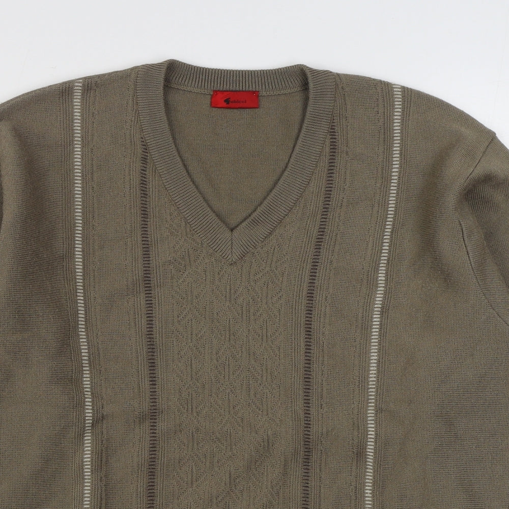 Gabicci Mens Brown V-Neck Striped Acrylic Pullover Jumper Size XL