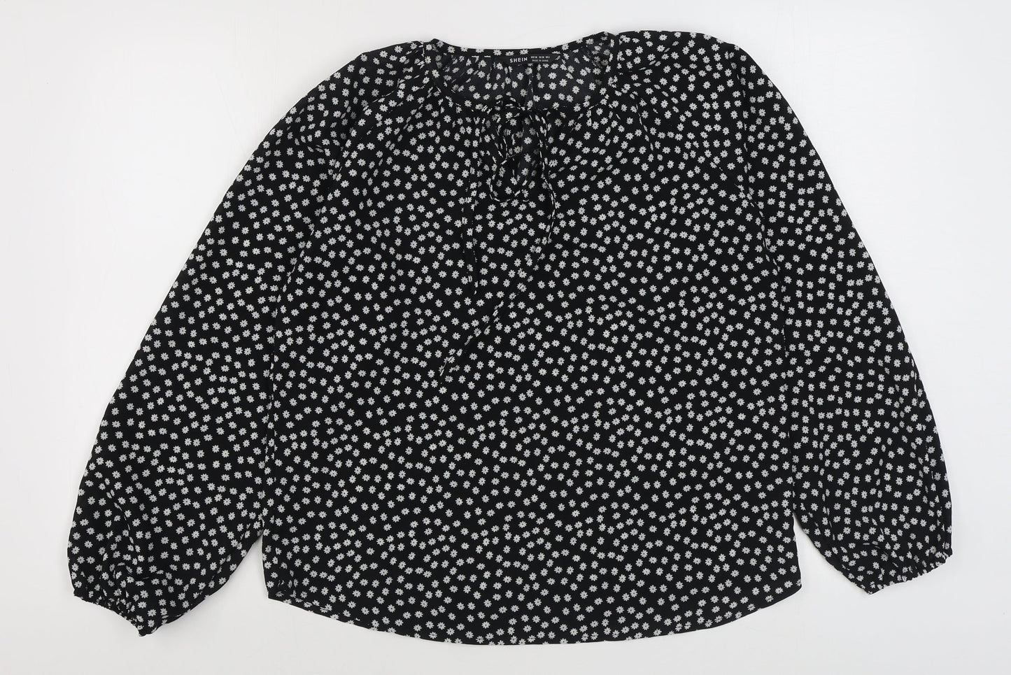 SheIn Womens Black Floral Polyester Basic Blouse Size M Round Neck