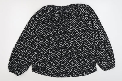 SheIn Womens Black Floral Polyester Basic Blouse Size M Round Neck