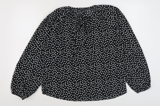 SheIn Womens Black Floral Polyester Basic Blouse Size M Round Neck