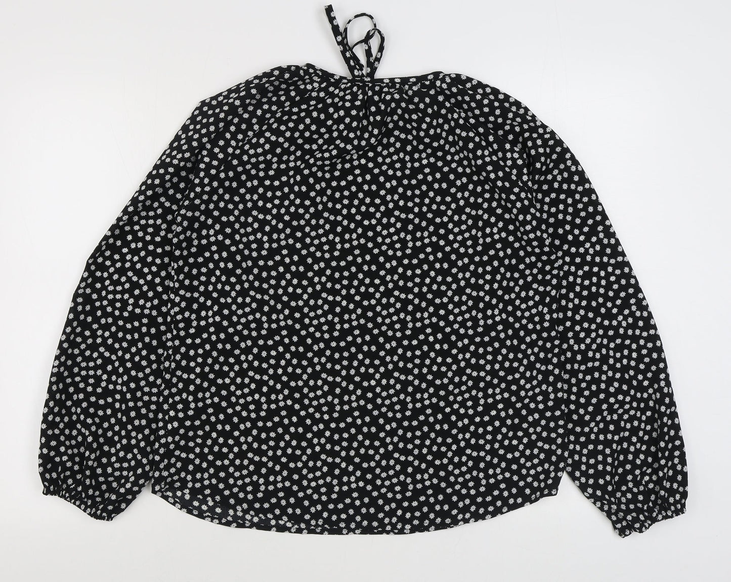 SheIn Womens Black Floral Polyester Basic Blouse Size M Round Neck