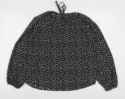 SheIn Womens Black Floral Polyester Basic Blouse Size M Round Neck