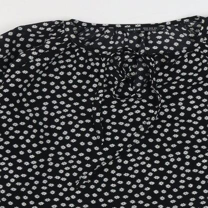 SheIn Womens Black Floral Polyester Basic Blouse Size M Round Neck