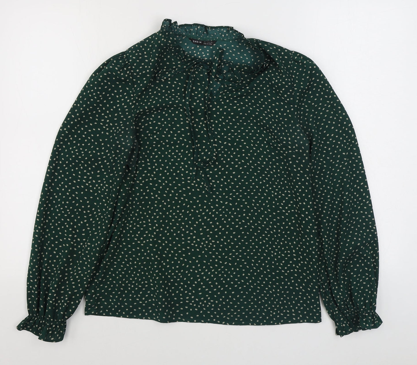 SheIn Womens Green Polka Dot Polyester Basic Blouse Size S Round Neck