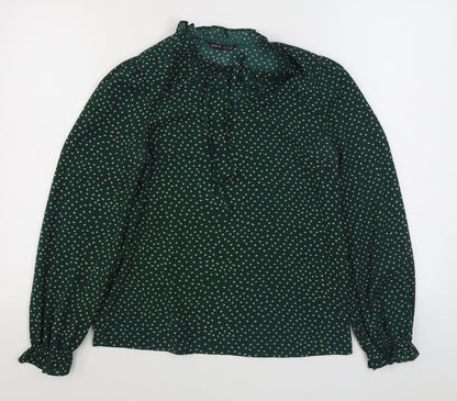 SheIn Womens Green Polka Dot Polyester Basic Blouse Size S Round Neck