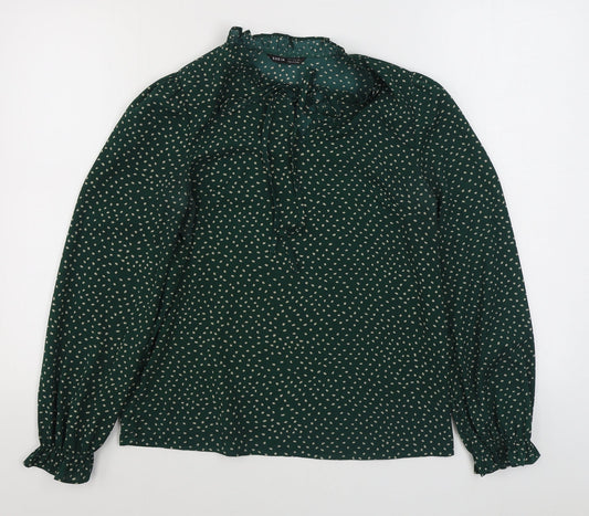 SheIn Womens Green Polka Dot Polyester Basic Blouse Size S Round Neck
