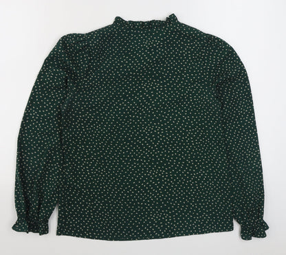 SheIn Womens Green Polka Dot Polyester Basic Blouse Size S Round Neck