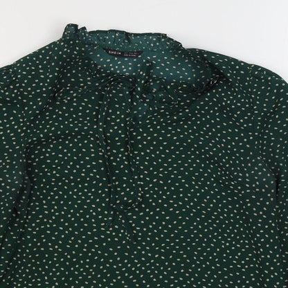 SheIn Womens Green Polka Dot Polyester Basic Blouse Size S Round Neck
