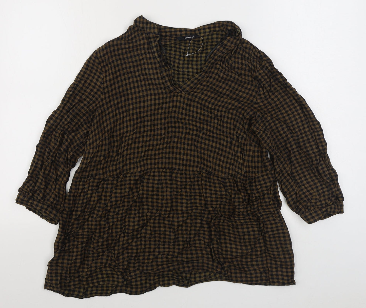 George Womens Blue Check Viscose Basic Blouse Size 10 V-Neck