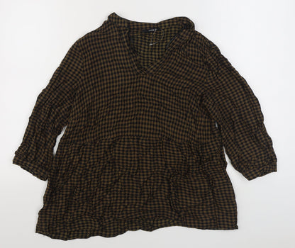 George Womens Blue Check Viscose Basic Blouse Size 10 V-Neck