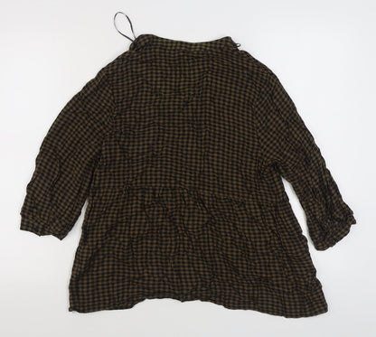 George Womens Blue Check Viscose Basic Blouse Size 10 V-Neck