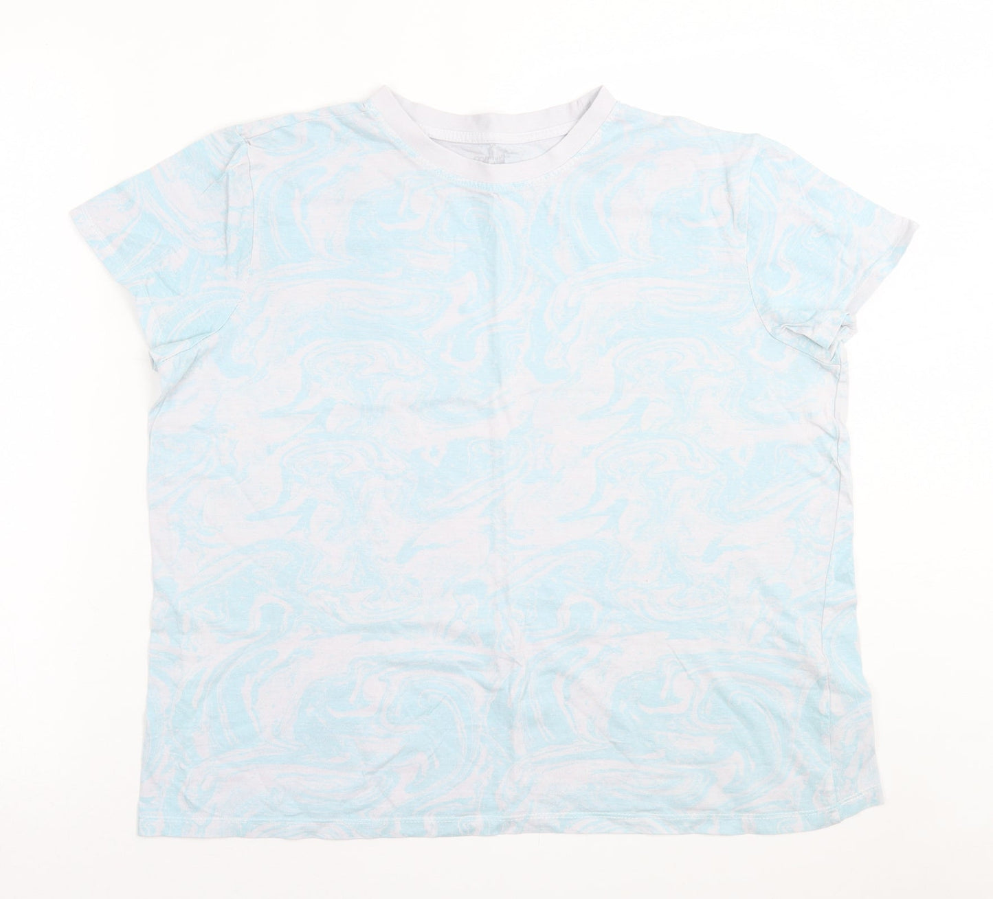 Primark Womens Blue Geometric Cotton Basic T-Shirt Size L Crew Neck