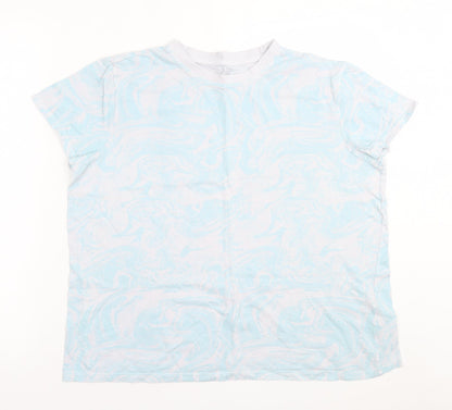 Primark Womens Blue Geometric Cotton Basic T-Shirt Size L Crew Neck