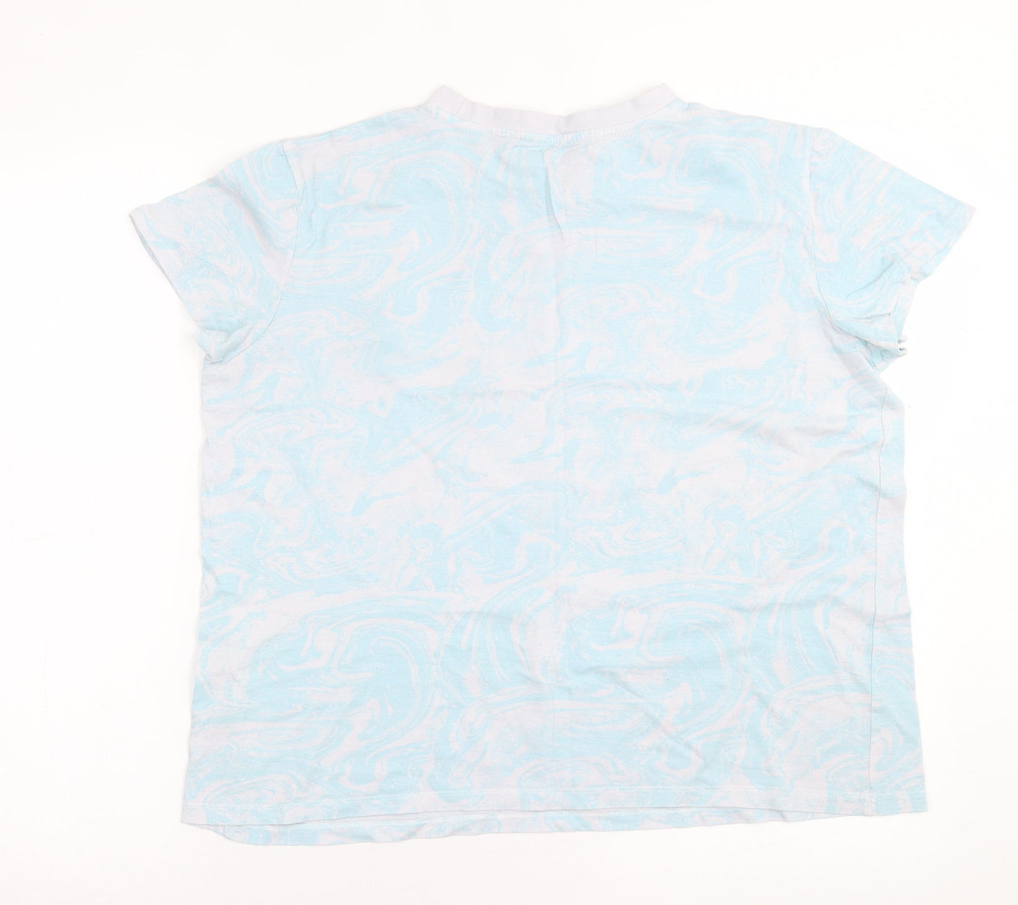 Primark Womens Blue Geometric Cotton Basic T-Shirt Size L Crew Neck