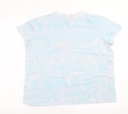 Primark Womens Blue Geometric Cotton Basic T-Shirt Size L Crew Neck