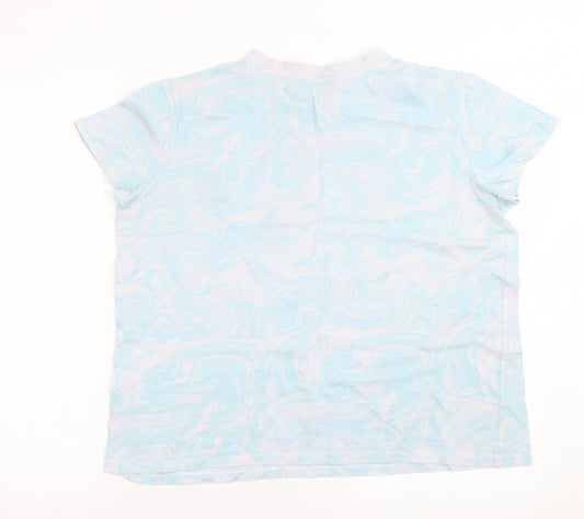 Primark Womens Blue Geometric Cotton Basic T-Shirt Size L Crew Neck