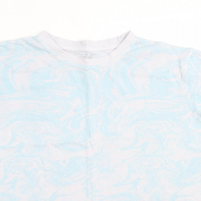 Primark Womens Blue Geometric Cotton Basic T-Shirt Size L Crew Neck