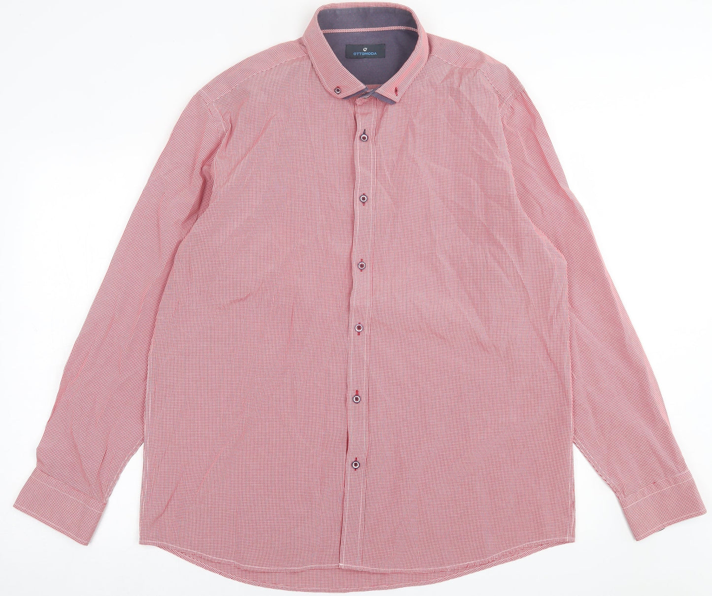 Mens UK Size 2XL Ottomoda Red  Button-Up Long Sleeve Casual Shirt
