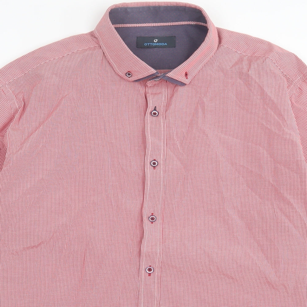 Mens UK Size 2XL Ottomoda Red  Button-Up Long Sleeve Casual Shirt