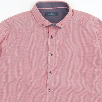 Mens UK Size 2XL Ottomoda Red  Button-Up Long Sleeve Casual Shirt