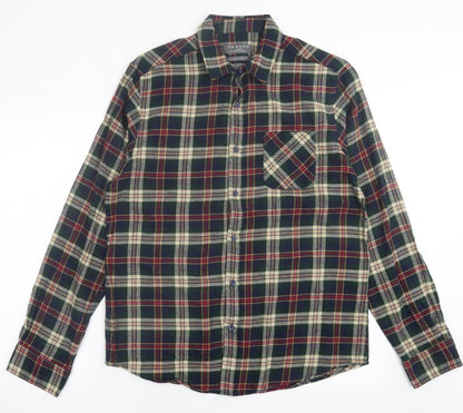 Primark Mens Green Plaid Cotton  Button-Up Size L Collared Button