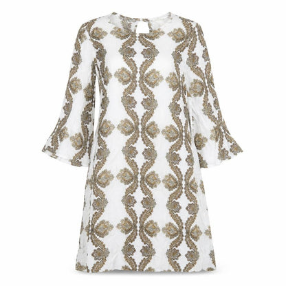 H&M Womens White Geometric Viscose A-Line  Size 8  Crew Neck Button