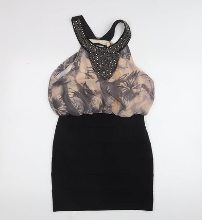 Crafted Womens Black Floral Polyester A-Line  Size 10  Halter