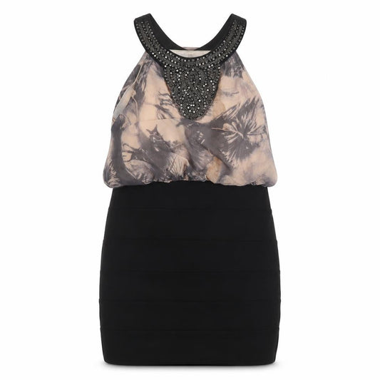 Crafted Womens Black Floral Polyester A-Line  Size 10  Halter