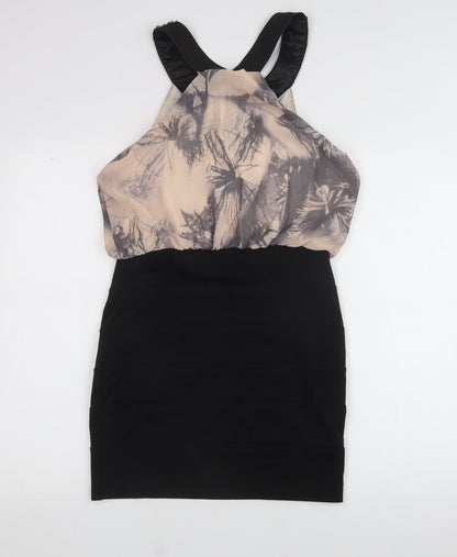 Crafted Womens Black Floral Polyester A-Line  Size 10  Halter
