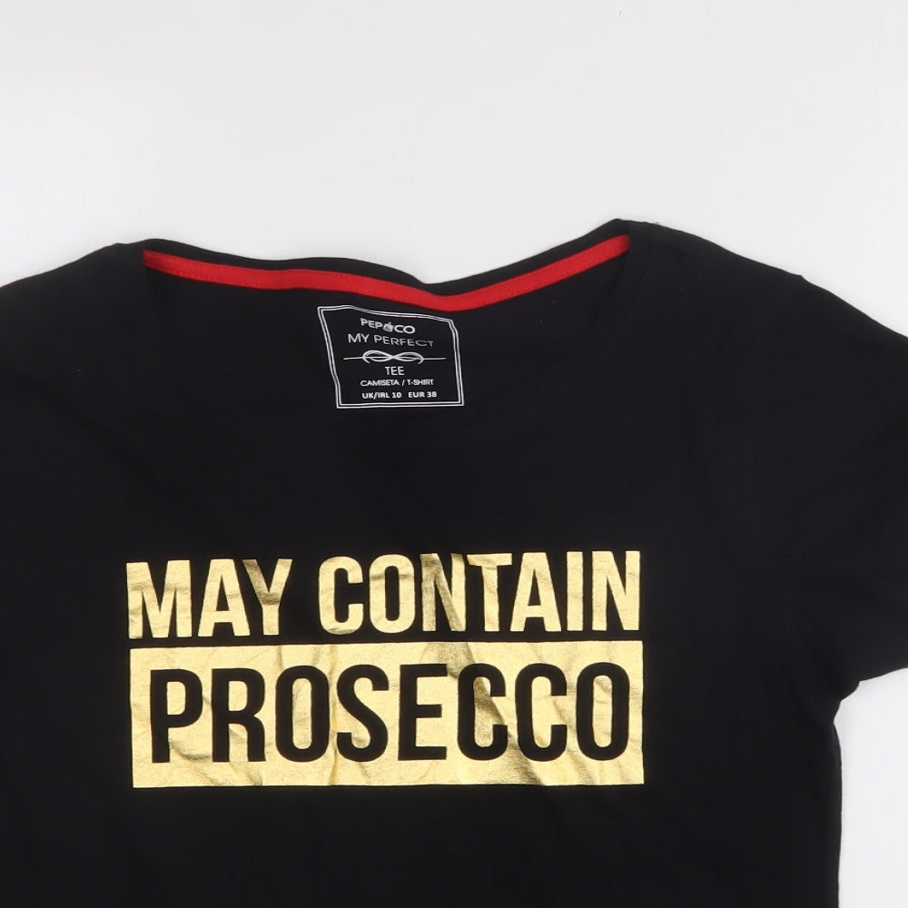 Womens UK Size 10 Pep & co Black Basic T-Shirt
