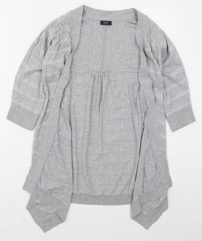 F&F Womens Grey V-Neck Striped Cotton Cardigan Jumper Size 8