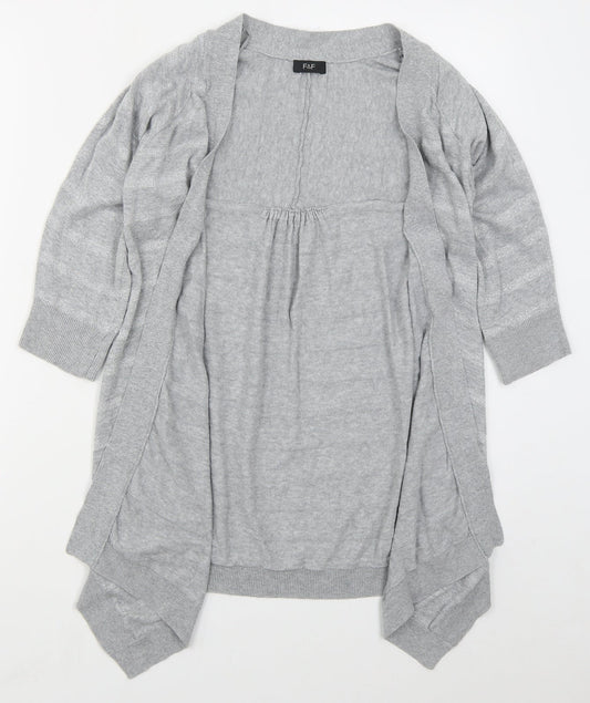 F&F Womens Grey V-Neck Striped Cotton Cardigan Jumper Size 8