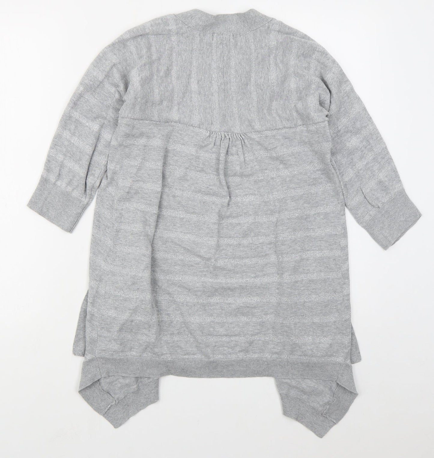 F&F Womens Grey V-Neck Striped Cotton Cardigan Jumper Size 8