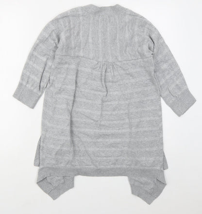 F&F Womens Grey V-Neck Striped Cotton Cardigan Jumper Size 8