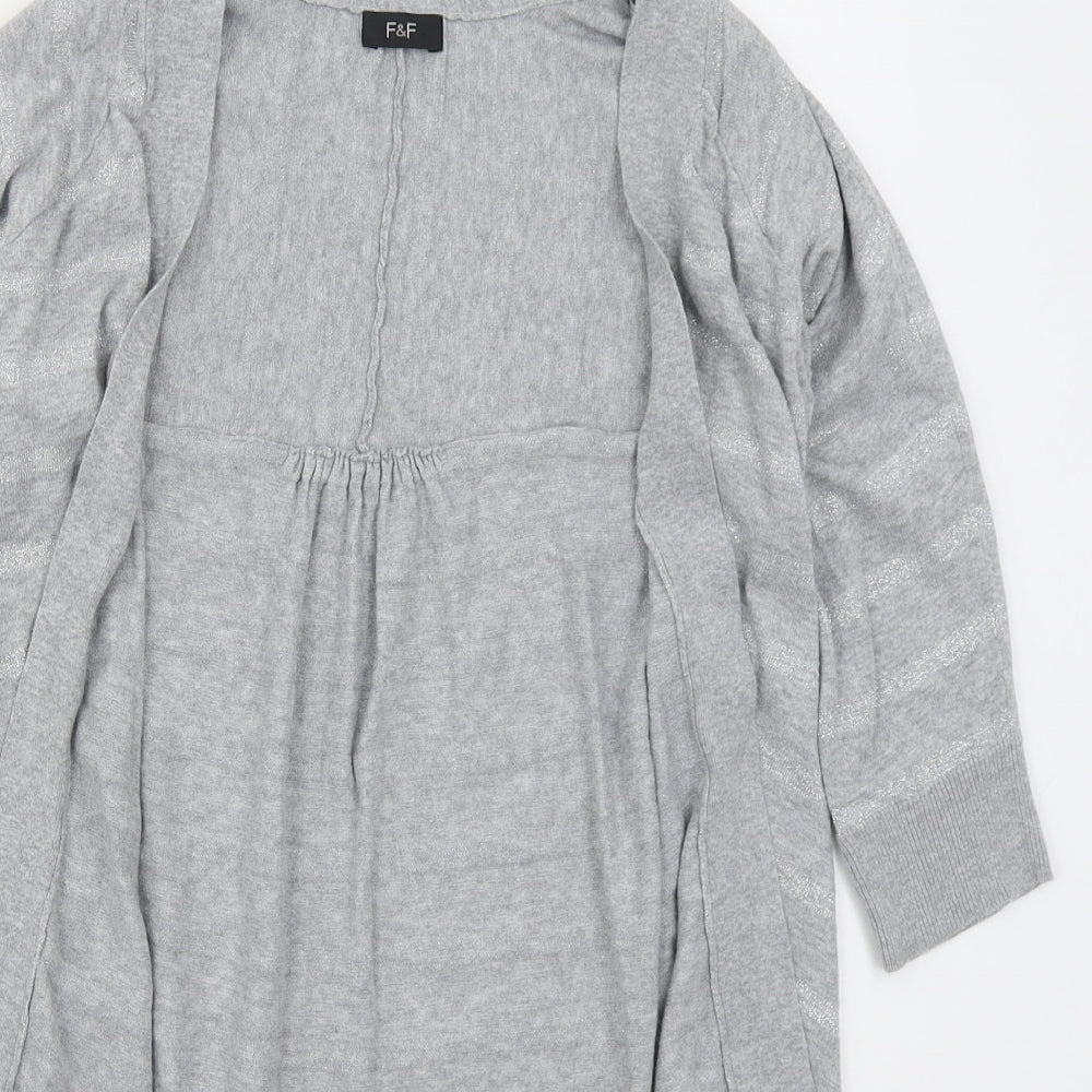 F&F Womens Grey V-Neck Striped Cotton Cardigan Jumper Size 8