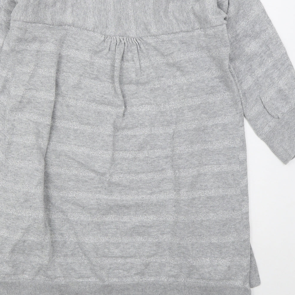 F&F Womens Grey V-Neck Striped Cotton Cardigan Jumper Size 8