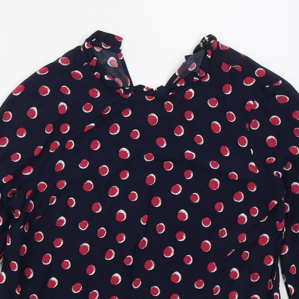 TU Womens Blue Geometric Viscose Basic Blouse Size 10 Round Neck