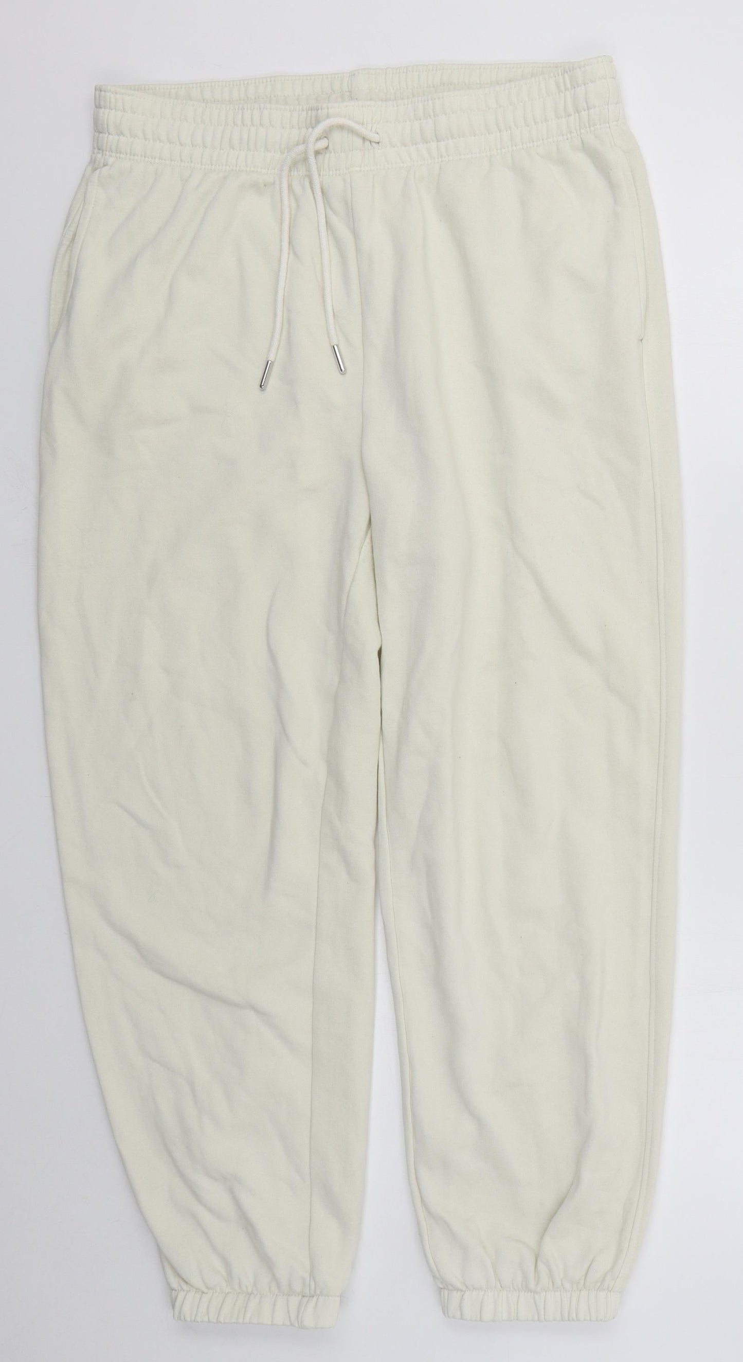 Womens UK Size L Zara Regular Fit Sweatpants Ivory Trousers