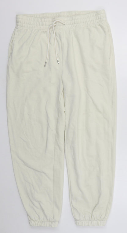 Womens UK Size L Zara Regular Fit Sweatpants Ivory Trousers