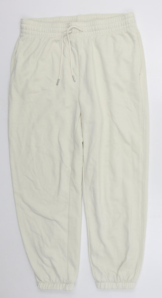 Womens UK Size L Zara Regular Fit Sweatpants Ivory Trousers