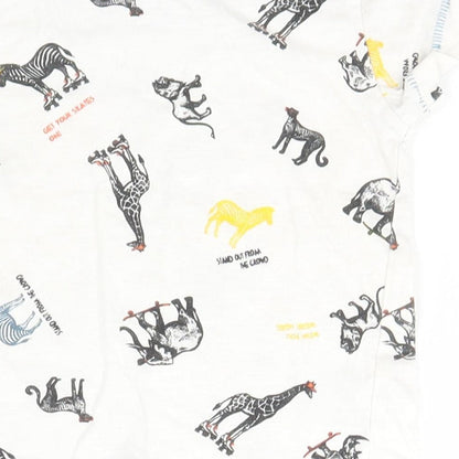 Matalan Baby White Geometric Cotton Basic T-Shirt Size 3-6 Months Roll Neck Pullover - zoo animals