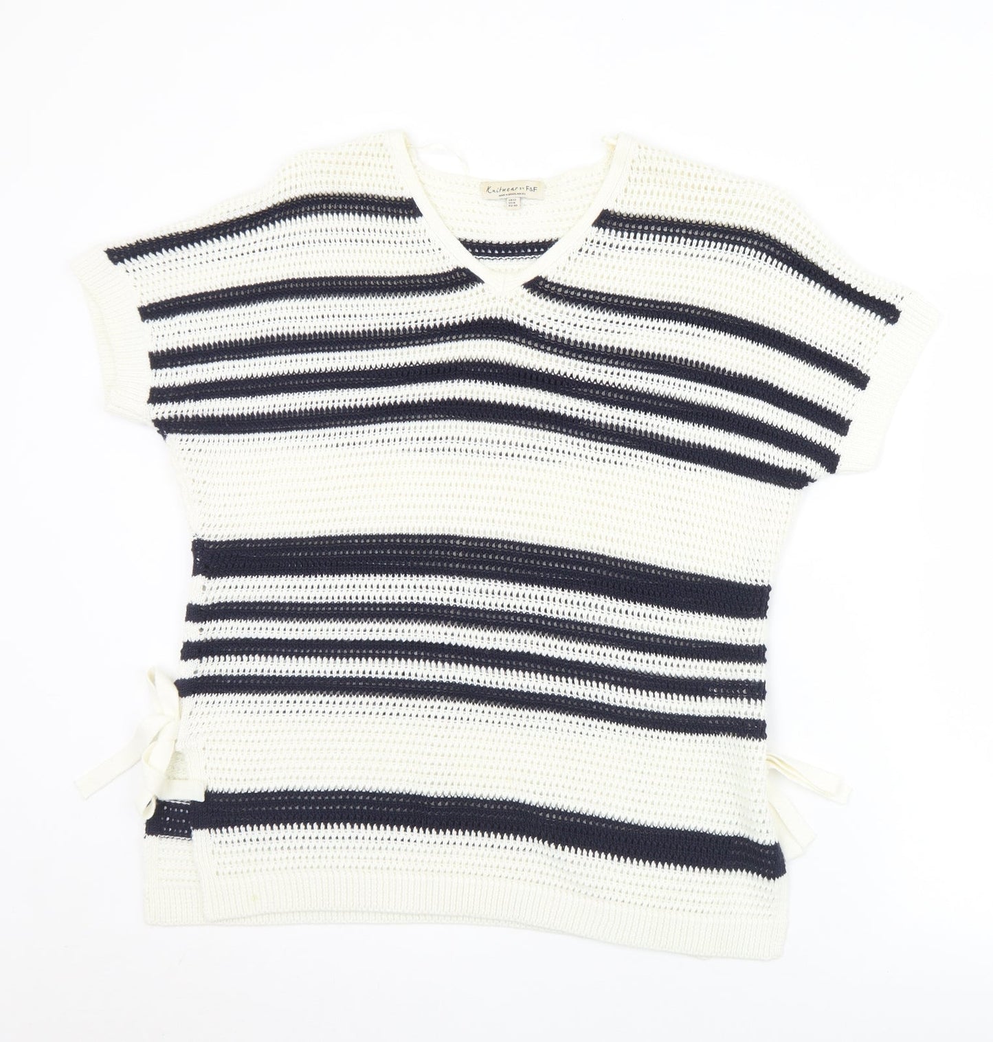 F&F Womens Blue V-Neck Striped Acrylic Pullover Jumper Size 12