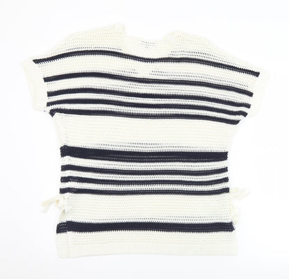 F&F Womens Blue V-Neck Striped Acrylic Pullover Jumper Size 12