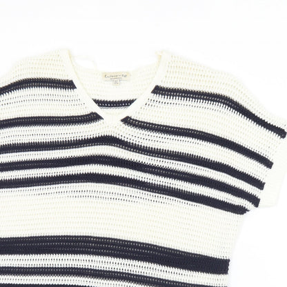 F&F Womens Blue V-Neck Striped Acrylic Pullover Jumper Size 12