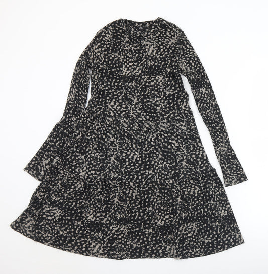 River Island Womens Black Geometric Polyester Fit & Flare  Size 6  Round Neck